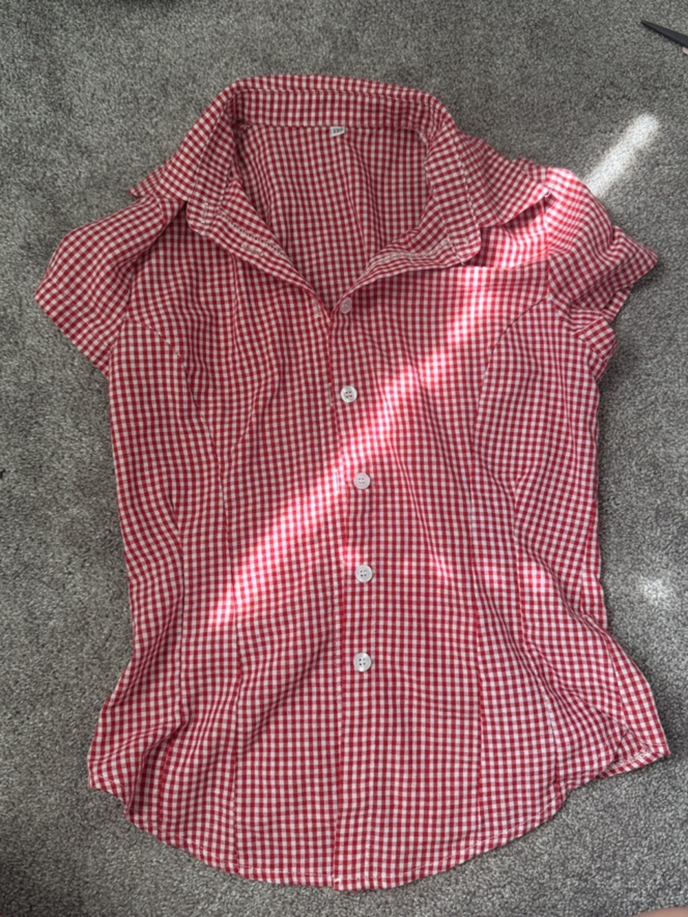 Red Gingham Button-Up Short Sleeve Shirt
